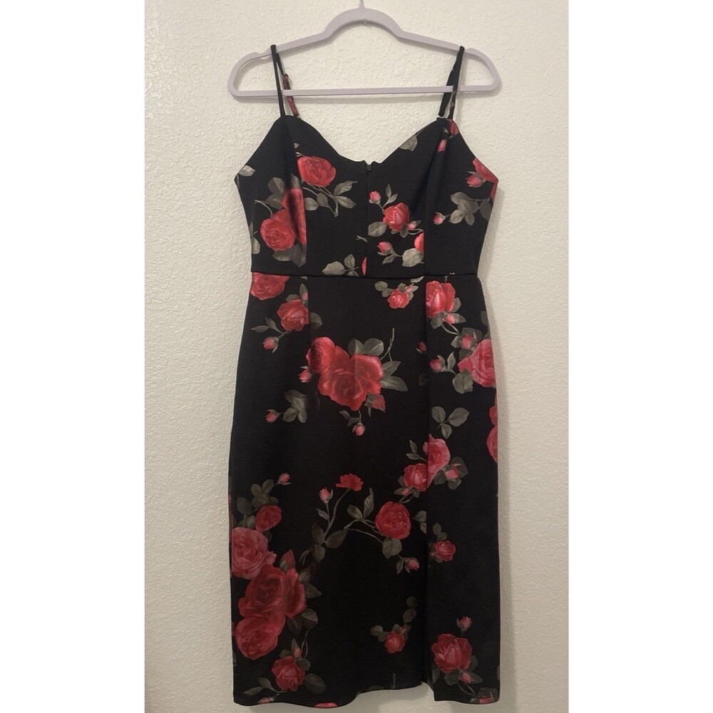 Stella & Julie Black Dress 10 Lg Women's Party Holiday Feminine Metallic Roses